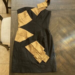 Cache Black and Gold One-Shoulder Dress